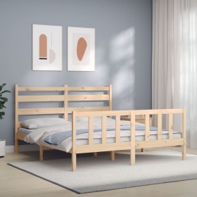 Estructura de cama de matrimonio con cabecero madera maciza de vidaXL, Camas y somieres - Ref: Foro24-3192041, Precio: 130,99...