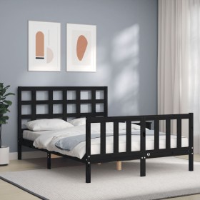 Double bed frame with black solid wood headboard by vidaXL, Beds and slatted bases - Ref: Foro24-3192075, Price: 162,99 €, Di...