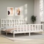 White solid wood bed frame with headboard 200x200 cm by vidaXL, Beds and slatted bases - Ref: Foro24-3192512, Price: 152,21 €...