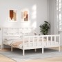 Estructura de cama matrimonio con cabecero madera maciza blanco de vidaXL, Camas y somieres - Ref: Foro24-3192562, Precio: 14...