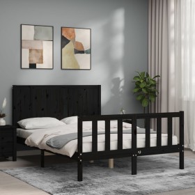 Bed frame with black solid wood headboard 120x200 cm by vidaXL, Beds and slatted bases - Ref: Foro24-3192620, Price: 179,18 €...