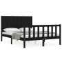 Bed frame with black solid wood headboard 120x200 cm by vidaXL, Beds and slatted bases - Ref: Foro24-3192620, Price: 179,55 €...