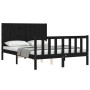 Bed frame with black solid wood headboard 120x200 cm by vidaXL, Beds and slatted bases - Ref: Foro24-3192620, Price: 179,55 €...