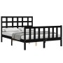 Bed frame with black solid wood headboard 140x200 cm by vidaXL, Beds and slatted bases - Ref: Foro24-3192105, Price: 194,60 €...