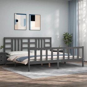 Gray solid wood bed frame with headboard 200x200 cm by vidaXL, Beds and slatted bases - Ref: Foro24-3191993, Price: 172,27 €,...