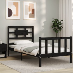 Black solid wood bed frame with headboard by vidaXL, Beds and slatted bases - Ref: Foro24-3192525, Price: 126,99 €, Discount: %