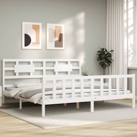 Double bed frame with white solid wood headboard by vidaXL, Beds and slatted bases - Ref: Foro24-3192572, Price: 168,41 €, Di...