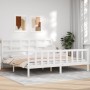 Double bed frame with white solid wood headboard by vidaXL, Beds and slatted bases - Ref: Foro24-3192572, Price: 168,99 €, Di...