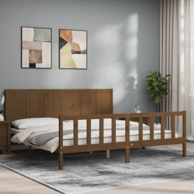 Honey brown solid wood bed frame and headboard 200x200 cm by vidaXL, Beds and slatted bases - Ref: Foro24-3192644, Price: 194...