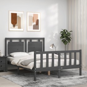 Gray solid wood bed frame with headboard 120x200 cm by vidaXL, Beds and slatted bases - Ref: Foro24-3192163, Price: 155,99 €,...