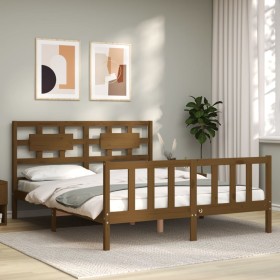 Honey brown wooden bed frame with headboard 160x200 cm by vidaXL, Beds and slatted bases - Ref: Foro24-3192569, Price: 176,56...