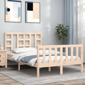 Double bed frame with solid wood headboard by vidaXL, Beds and slatted bases - Ref: Foro24-3191941, Price: 112,29 €, Discount: %