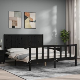 Double bed frame with black solid wood headboard by vidaXL, Beds and slatted bases - Ref: Foro24-3192630, Price: 200,99 €, Di...