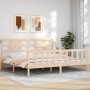 Double bed frame with solid wood headboard by vidaXL, Beds and slatted bases - Ref: Foro24-3192571, Price: 175,05 €, Discount: %