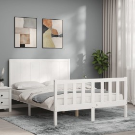 Estructura cama de matrimonio con cabecero madera maciza blanco de vidaXL, Camas y somieres - Ref: Foro24-3192592, Precio: 19...