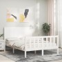 Double bed frame with white solid wood headboard by vidaXL, Beds and slatted bases - Ref: Foro24-3192592, Price: 195,99 €, Di...