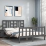 Estructura de cama matrimonio con cabecero madera maciza gris de vidaXL, Camas y somieres - Ref: Foro24-3191978, Precio: 166,...