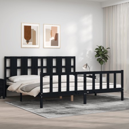 Bed frame with black solid wood headboard 200x200 cm by vidaXL, Beds and slatted bases - Ref: Foro24-3192255, Price: 208,46 €...