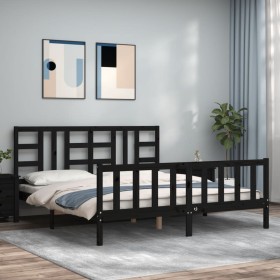 Estructura de cama con cabecero madera maciza negro 180x200 cm de vidaXL, Camas y somieres - Ref: Foro24-3191990, Precio: 196...