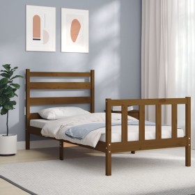 Estructura de cama con cabecero madera maciza marrón miel de vidaXL, Camas y somieres - Ref: Foro24-3191999, Precio: 102,99 €...