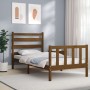 Honey brown solid wood bed frame with headboard by vidaXL, Beds and slatted bases - Ref: Foro24-3191999, Price: 102,25 €, Dis...