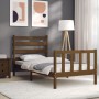 Honey brown solid wood bed frame with headboard by vidaXL, Beds and slatted bases - Ref: Foro24-3191999, Price: 102,25 €, Dis...