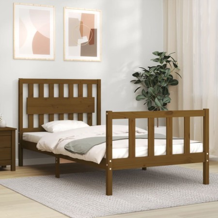 Honey brown solid wood bed frame and headboard 100x200 cm by vidaXL, Beds and slatted bases - Ref: Foro24-3192419, Price: 124...