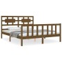 Double bed frame with honey brown wooden headboard by vidaXL, Beds and slatted bases - Ref: Foro24-3192564, Price: 165,06 €, ...