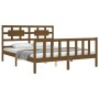 Double bed frame with honey brown wooden headboard by vidaXL, Beds and slatted bases - Ref: Foro24-3192564, Price: 165,06 €, ...