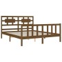 Double bed frame with honey brown wooden headboard by vidaXL, Beds and slatted bases - Ref: Foro24-3192564, Price: 165,06 €, ...