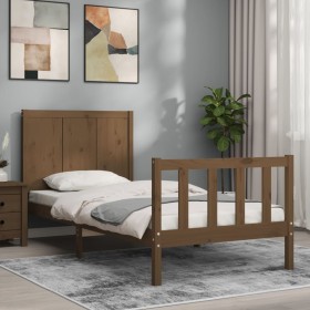 Honey brown solid wood bed frame with headboard 90x200cm by vidaXL, Beds and slatted bases - Ref: Foro24-3192609, Price: 125,...