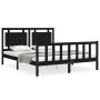 Estructura cama de matrimonio con cabecero madera maciza negro de vidaXL, Camas y somieres - Ref: Foro24-3192175, Precio: 201...