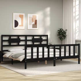 Bed frame with black solid wood headboard 200x200 cm by vidaXL, Beds and slatted bases - Ref: Foro24-3192580, Price: 207,99 €...