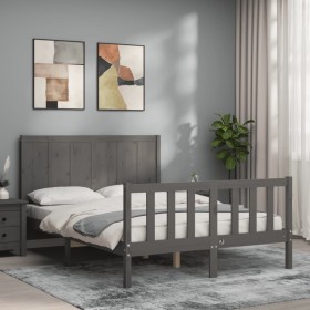 Gray solid wood bed frame with headboard 140x190 cm by vidaXL, Beds and slatted bases - Ref: Foro24-3192603, Price: 162,95 €,...