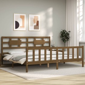 Honey brown solid wood bed frame with headboard by vidaXL, Beds and slatted bases - Ref: Foro24-3192574, Price: 170,99 €, Dis...