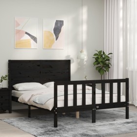 Bed frame with black solid wood headboard 140x190 cm by vidaXL, Beds and slatted bases - Ref: Foro24-3192735, Price: 183,99 €...