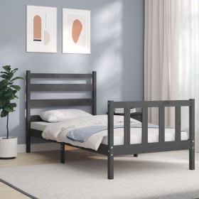 Gray solid wood bed frame with headboard 90x200 cm by vidaXL, Beds and slatted bases - Ref: Foro24-3192023, Price: 112,99 €, ...