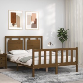 Honey brown solid wood bed frame and headboard 120x200 cm by vidaXL, Beds and slatted bases - Ref: Foro24-3192164, Price: 144...