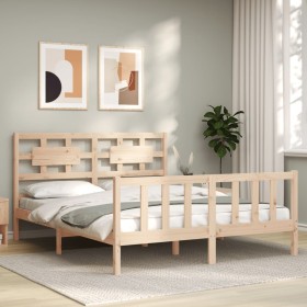 Bed frame with solid wood headboard 160x200 cm by vidaXL, Beds and slatted bases - Ref: Foro24-3192566, Price: 146,79 €, Disc...