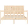 Double bed frame with solid wood headboard by vidaXL, Beds and slatted bases - Ref: Foro24-3192591, Price: 123,13 €, Discount: %