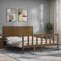 Double bed frame with honey brown wooden headboard by vidaXL, Beds and slatted bases - Ref: Foro24-3192629, Price: 171,11 €, ...