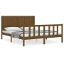 Double bed frame with honey brown wooden headboard by vidaXL, Beds and slatted bases - Ref: Foro24-3192629, Price: 171,11 €, ...