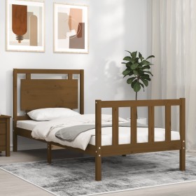 Honey brown solid wood bed frame with headboard by vidaXL, Beds and slatted bases - Ref: Foro24-3192129, Price: 112,99 €, Dis...