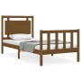 Honey brown solid wood bed frame with headboard by vidaXL, Beds and slatted bases - Ref: Foro24-3192129, Price: 112,87 €, Dis...