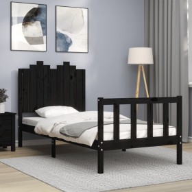 Bed frame with black solid wood headboard 90x200 cm by vidaXL, Beds and slatted bases - Ref: Foro24-3192285, Price: 156,21 €,...