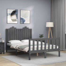 Gray solid wood bed frame with headboard 120x200 cm by vidaXL, Beds and slatted bases - Ref: Foro24-3192293, Price: 152,51 €,...