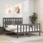 Gray solid wood bed frame with headboard 140x190 cm by vidaXL, Beds and slatted bases - Ref: Foro24-3192408, Price: 148,99 €,...