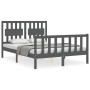 Gray solid wood bed frame with headboard 140x190 cm by vidaXL, Beds and slatted bases - Ref: Foro24-3192408, Price: 148,99 €,...