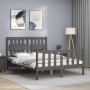 Gray solid wood bed frame with headboard 140x190 cm by vidaXL, Beds and slatted bases - Ref: Foro24-3192408, Price: 148,99 €,...