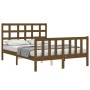 Double bed frame with honey brown wooden headboard by vidaXL, Beds and slatted bases - Ref: Foro24-3192074, Price: 131,72 €, ...